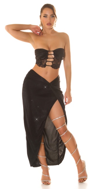 glitter Maxi Skirt with twist detail Black